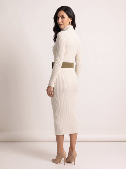 VERA | Vestido Midi de Punto Canalé con Cinturón