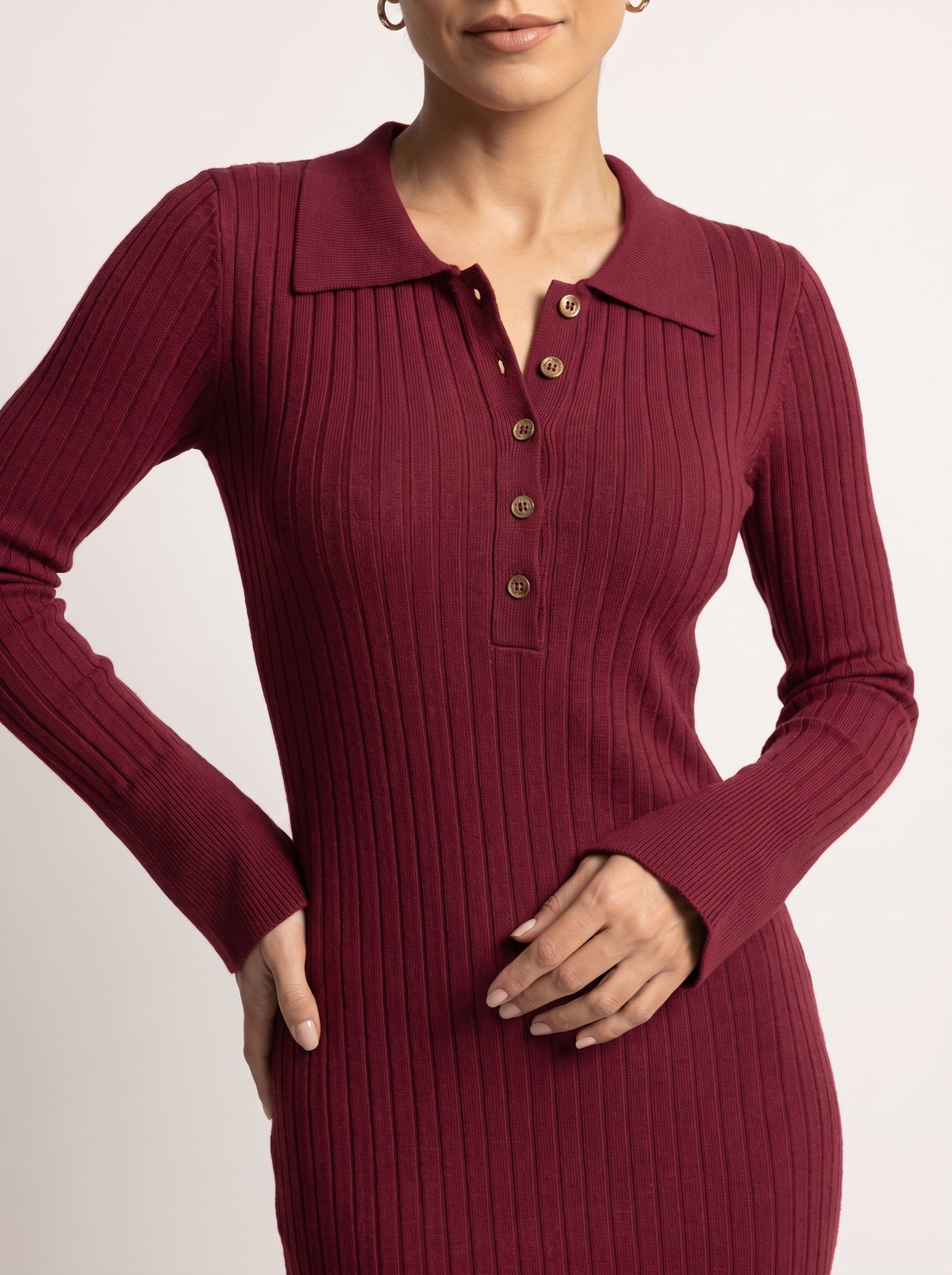 ARADA | Vestido Midi Canalé con Manga Acampanada